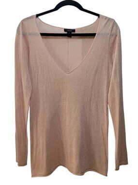Alfani Silk Linen Blend V Neck Tunic Top Sweater Blush Pink Knit Womens Medium